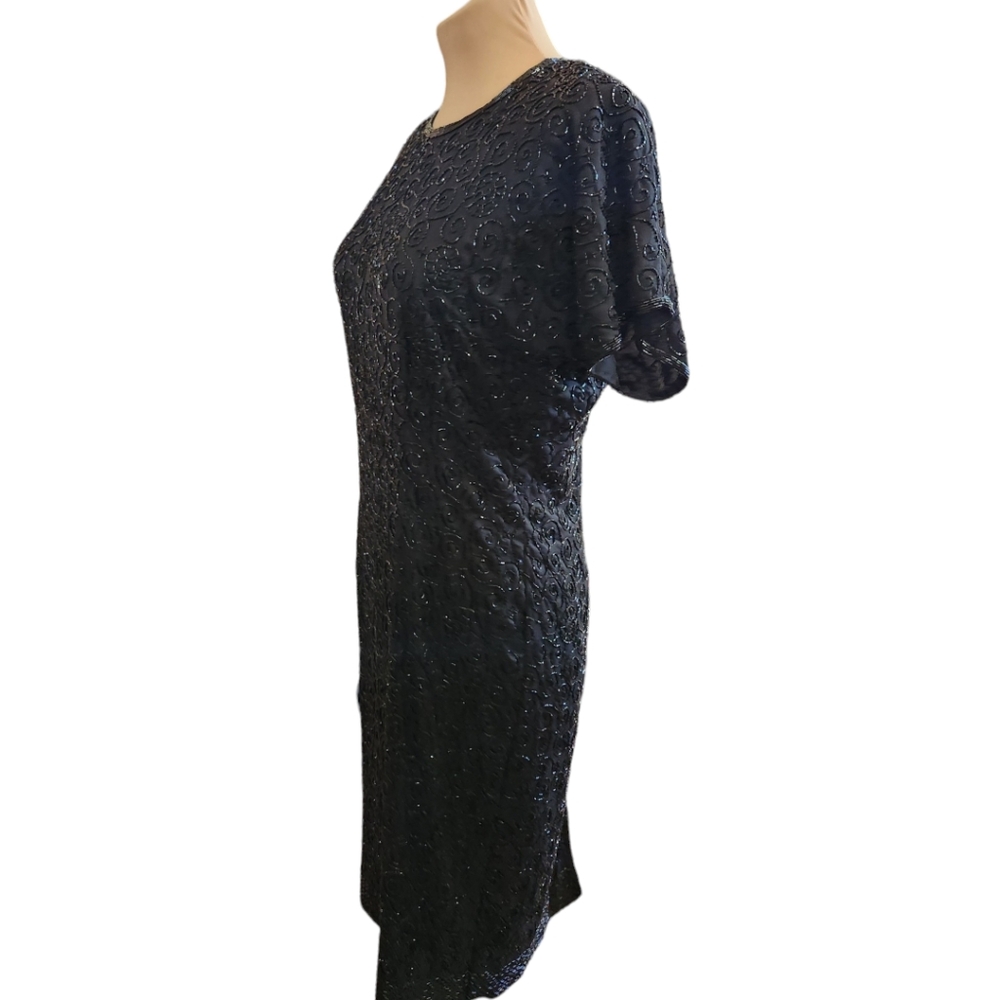 VINTAGE 1980s SISTER MAX Beaded Silk Sheath Cocktail Dress - Size M - Picture 6 of 10